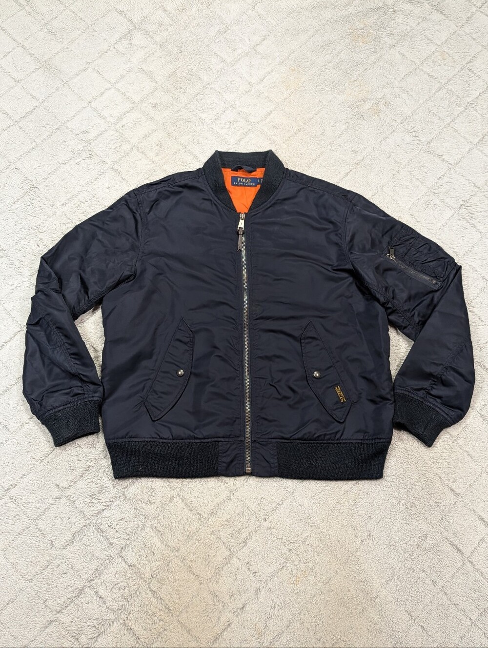 Polo Ralph Lauren Jacket Mens L Blue Navy MA-1 Bomber Aviator Flight Nylon